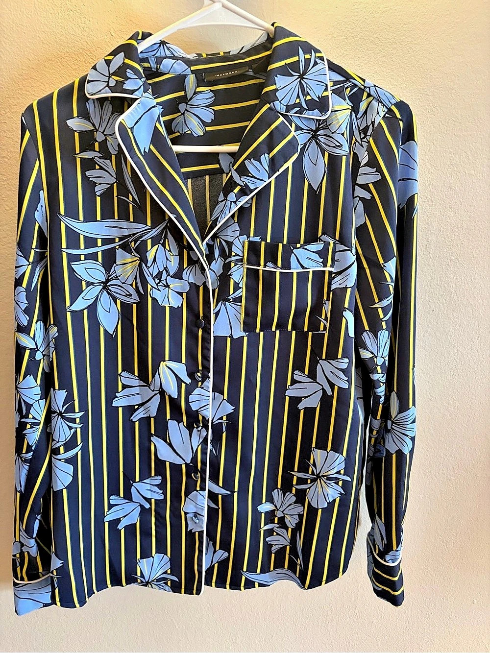 Halogen Floral Striped Button Down Top in Black & Yellow Size XS